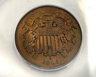 1864 Two Cent Large Motto, ANACS VF 20 Details, Severely Whizzed