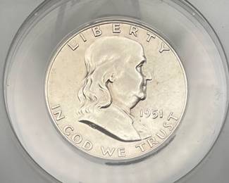 1951-S Franklin Half Dollar, ANACS AU 55