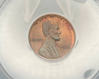 1958 Lincoln Wheat Penny, Reverse Die Crack, ANACS MS 65 RB