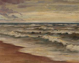 76
Angel Espoy
(1879-1963)
Crashing wave in a rocky coastal
Oil on canvas
Signed lower left: A. Espoy
20" H x 24" W
Estimate: $1,500 - $2,000