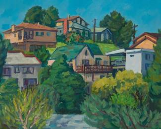 213
Martin Mondrus
(1925-2020)
Hillside houses
Oil on canvas
Signed lower center: Mondrus
24.25" H x 40" W
Estimate: $1,000 - $1,500
