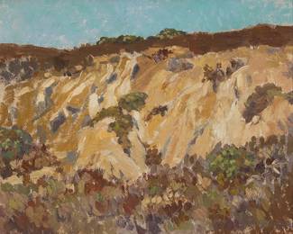 125
Carl Oscar Borg
(1879-1947)
Mountain landscape
Oil on canvas
Signed lower right: Carl Oscar Borg; with the estate ink stamp, hand-numbered in black ink "4-198," on the stretcher
9.5" H x 12" W
Estimate: $1,000 - $1,500