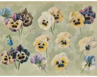138
Paul de Longpré
(1855-1911)
Pansies
Watercolor on paper
Signed left of center: Paul de Longpré
Image/Sheet: 10" H x 14" W
Estimate: $2,000 - $3,000