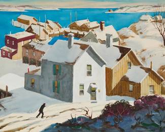 147
Henry Gasser
(1909-1981)
"Winter Vista"
Watercolor on paper laid to board
Signed lower right: H. Gasser; titled in pencil on the board, verso
Image: 20.25" H x 27.125" W; Sheet: 22.25" H x 29.125" W
Estimate: $2,000 - $3,000