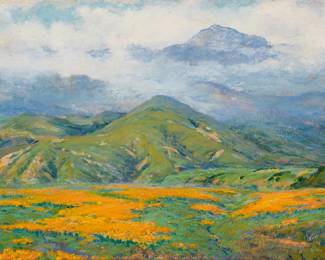89
William Louis Otte
(1871-1957)
"Lupine and Poppies at San Gorgonio Pass," 1919
Oil on board
Signed, titled, and dated (twice) in pencil, verso: William Louis Otte, 1919
14" H x 19" W
Estimate: $2,000 - $3,000