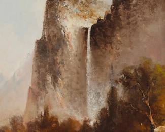 40
Thomas Hill
(1829-1908)
Bridal Veil Falls, Yosemite
Oil on canvasboard
Signed lower right: T. Hill.
20" H x 14" W
Estimate: $10,000 - $15,000