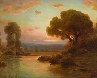 53
Angel Espoy
(1879-1963)
Lakeside landscape
Oil on canvas
Signed lower right: A. Espoy
20" H x 30" W
Estimate: $4,000 - $6,000