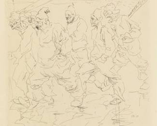 12
Armin Carl Hansen
(1886-1957)
"Fishermen Walking," 1925
Etching on wove paper
From the edition of unknown but presumably small size; only 17 impressions were located by White
Signed and titled in pencil in the lower margin: Armin Hansen; initialed and dated "'25" in the plate lower left
Plate: 3.75" H x 3.75" W; Sight: 4.125" H x 4.125" W
Estimate: $600 - $800