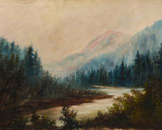 38
William Keith
(1838-1911)
Landscape with river
Oil on board
Signed lower right: W. Keith
8.5" H x 13.25" W
Estimate: $2,000 - $3,000