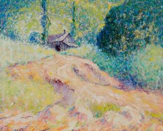 18
William Henry Clapp
(1879-1954)
"The Golden Road," 1942
Oil on Masonite
Signed and dated lower left: Clapp / 42; titled in ink, presumably in another hand, on the frame's verso
15" H x 18" W
Estimate: $1,500 - $2,500