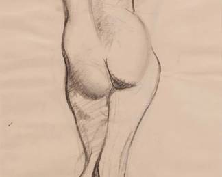 185
Conrad Buff
(1886-1975)
Standing nude
Charcoal on paper, double sided
Estate stamp-signed in black ink lower right: Conrad Buff; with the black ink estate stamp verso
Sheet: 24.25" H x 14" W
Estimate: $800 - $1,200
