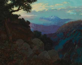 93
Elmer Wachtel
(1864-1929)
"In the Shadow of the Cliffs - San Juan Coast," circa 1898
Oil on canvas laid to Masonite
Signed lower left: E. Wachtel; signed again with initials and titled in pencil, verso
19" H x 28" W
Estimate: $30,000 - $50,000