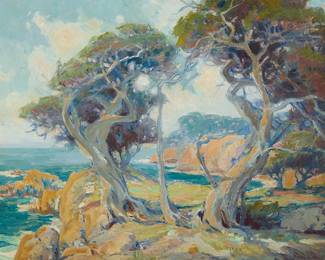 33
Orrin Augustine White
(1883-1969)
Cypress trees along the Carmel coast
Oil on canvas
Signed lower right: Orrin A. White
18" H x 24" W
Estimate: $3,000 - $5,000