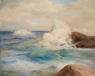 77
Angel Espoy
(1879-1963)
Rocky coastal
Oil on canvas
Signed lower right: A. Espoy; with the artist's black ink copyright stamp, verso
24" H x 36" W
Estimate: $1,000 - $1,500