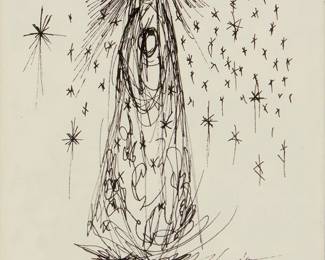 188
Ted De Grazia
(1909-1982)
Madonna and child, 1968
Ink on off-white paper
Signed, inscribed "Arizona / USA," and dated lower right: De Grazia / 1938
Sheet: 5.75" H x 4" W
Estimate: $500 - $700