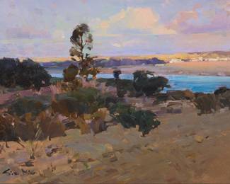 70
Mian Situ
(b. 1953)
"Back Bay" (Newport Beach), 1999
Oil on canvas
Signed lower left: Situ Mian; titled and dated "6-16 99" in pencil, verso
9" H x 12" W
Estimate: $1,000 - $1,500