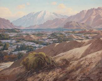 117
Joseph Frey
(1892-1977)
Springtime in the desert near Palm Springs
Oil on Masonite
Signed lower right: Joseph Frey
24" H x 30.25" W
Estimate: $800 - $1,200