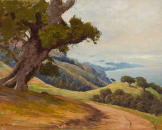 28
William Constable Adam
(1846-1931)
"Old Coast Road, Big Sur, CA," circa 1920s
Oil on canvas laid to a synthetic backing
Signed lower left: Wm Adam; titled and dated by repute
20" H x 25.75" W
Estimate: $2,000 - $3,000
