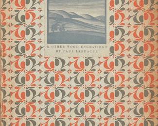 4
Paul Landacre
(1893-1963)
"California Hills & Other Wood Engravings by Paul Landacre from the Original Blocks," 1931
Bound book including 14 full page, and one partial page, wood engravings
Edition: 124/500
Signed and numbered in ink on the colophon, below the small additional wood engraving: Paul Landacre; together with the title page, table of contents, colophon, and the introduction written by Arthur Millier; bound as issued in decorative paper-covered boards with the affixed title/image cover label; Harold Young, prntr., from Landacre's original blocks; Bruce McCallister, Los Angeles, pub.
Each Image: 6" H x 8" W (or opposite and/or smaller); Each Sheet: 12.5" H x 9.25" W
Estimate: $1,200 - $1,800