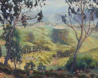 183
Gary Lang
(b. 1960)
"April Morning, San Juan Capistrano"
Oil on Masonite
Signed lower right: Gary Lang; signed again and titled, verso; a small preliminary graphite sketch on paper, initialed by the artist in the lower left corner, affixed verso
30" H x 36" W
Estimate: $1,000 - $1,500