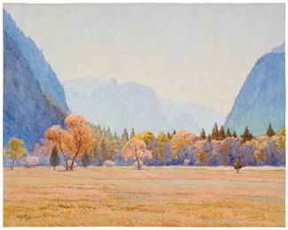 105
Gunnar Widforss
(1879-1934)
"Rio Merced" (Yosemite), 1921
Watercolor on paper
Signed and dated lower left: Widforss -1921-; numbered "No. 20" in pencil, verso; titled in pencil, possibly in another hand, on the verso of the frame's backing board
Sheet: 13.5" H x 17" W
Estimate: $7,000 - $9,000