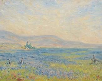 65
Melville Thomas Wire
(1877-1966)
"Flowering Field"
Oil on canvas
Signed lower left: Melville T. Wire; titled on a label affixed to the frame's verso
14" H x 18" W
Estimate: $800 - $1,200