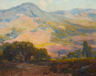 88
Hanson Duvall Puthuff
(1875-1972)
Trees in a rolling hills landscape
Oil on canvas laid to canvas
Signed lower right: H. Puthuff
24" H x 32.5" H
Estimate: $15,000 - $20,000