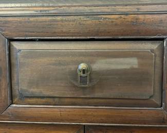 C16 - $225. Asian Antique Cabinet. Solid wood - very light to move. Has 5 Drawers - 1 Middle Cabinet with 2 doors. Measures 38.25" x 17.5" deep x 35.5" tall. Versatile piece for TV or storage!