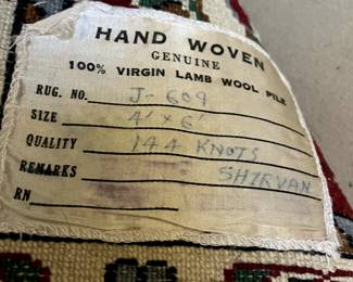 C103 - $275. Wool Rug. Measures 4' x 6'. 100% virgin lamb wool pile. 144 knots per inch. Very good condition! Beautiful bright colors. 