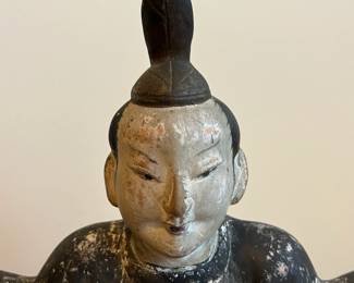 C44 - $150. Polychrome Japanese Hollow Porcelain Statue. Measures 12" wide x 11.5" tall. 