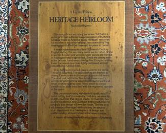 C1 - $2,500. Drexel Heritage Limited Edition Heirloom Federal Style Breakfront China Cabinet. #71/275. Heritage Heirloom Secretary Bookcase. If you're looking for a breakfront for a statement piece this is IT! Absolutely *amazing* condition! Heritage Heirloom Secretary Bookcase. Measures 78" wide x 15" deep x 89" tall. 