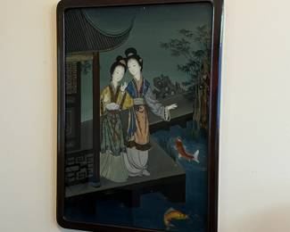 C30 - $450 PAIR of Coordinating Reverse Paintings. Each measures 19.75" x 27.5" framed. Beautiful condition!