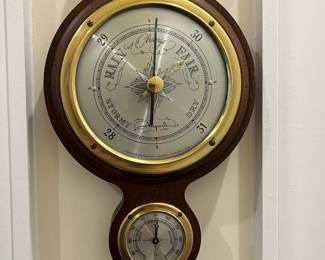C28 - $40. Vintage Banjo Style Airguide Thermometer, Barometer & Hygrometer. Measures 6.5" wide x 20.5" tall. 
