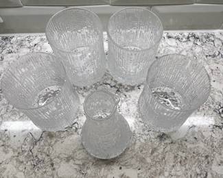 C89 - $75. Set of 5 Pcs. Littala Ultima Thule Footed 5" glasses & 6" carafe. Excellent condition. 