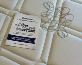 C11 - $1250. Queen Iron Bed Frame. Old Biscayne Designs "Florence". Signed "Gabrielli 08". Headboard is 62" tall. Footboard is 38" tall. Like NEW Original Mattress Factory Mattress (Orthopedic) & Box Spring. They have always been covered. 