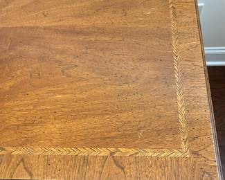 C3 - $500. Henredon Desk. Measures 49" x 26" x 30.5" tall. Very good vintage condition. All drawers slide. No big scratches or dents. Back is finished and beautiful and can face out. 