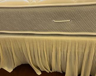 C11 - $1250. Queen Iron Bed Frame. Old Biscayne Designs "Florence". Signed "Gabrielli 08". Headboard is 62" tall. Footboard is 38" tall. Like NEW Original Mattress Factory Mattress (Orthopedic) & Box Spring. They have always been covered. 