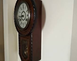 C7 - $75. "Trade Mark" Made in Japan Wall Clock *with* key. Measures 12" x 21.5". Winds and works. Nice loud chime. 