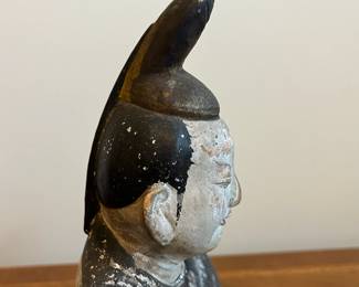 C44 - $150. Polychrome Japanese Hollow Porcelain Statue. Measures 12" wide x 11.5" tall. 