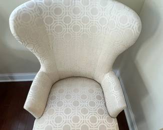 C73 - $1,250 PAIR of Custom Upholstered Hostess Chairs. Custom Fabric "1918 Garbo". Measures 29" x 29" deep x 42" tall. Floor to seat is 19". (Retail was $3,143 on the pair.) EXCELLENT condition. 