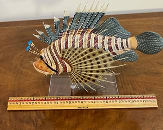 C29 - $75. Decorative Mixed Media Lion Fish made of wood and metal. Measures 10.25" x 8.25" tall. 