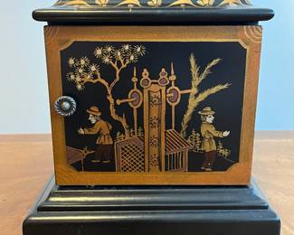 C33 - $30. Battery Powered Desk Clock/Jewelry Box.  Measures 6.25" wide x 4" deep x 23.5" tall. Middle & Bottom section open with felt lining. 