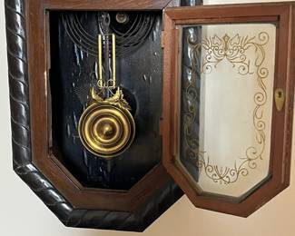 C7 - $75. "Trade Mark" Made in Japan Wall Clock *with* key. Measures 12" x 21.5". Winds and works. Nice loud chime. 