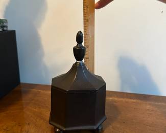 C124 - $55. Cast Iron Lidded Tobacco Box. Measures 5" x 4" x 7" tall. 