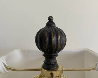 C94 - $60 PAIR of Heavy Table Lamps. Heavy metal base - shades are in great condition. Measures 34" tall. 