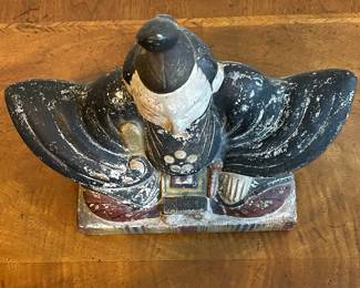 C44 - $150. Polychrome Japanese Hollow Porcelain Statue. Measures 12" wide x 11.5" tall. 