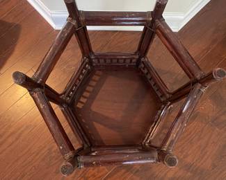 C93 - $150. Hexagon Palm Beach Regency Side Table. Casablanca Collection - Murata Godo Inc. Tokyo. Measures 18" x 21" across x 23" tall. 