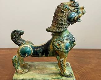 C39 - $75. Foo Dog Designed & Modeled by Seven Moons Studios. 1950. Measures 10" x 5.5" x 13" tall. One corner had chipped off and has been re-glued. 