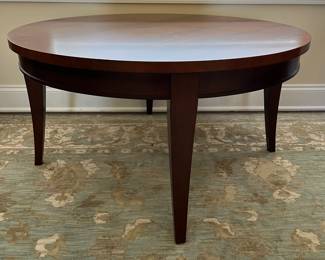 C66 - $425. PAIR of Sherrill Occasional Tables from Furnitureland South. Both are 36" round. Tall one is 26" tall. Shorter is 19" tall. The taller one has some sun fading on the top. (Retail $994 & $825)