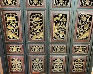 C49 - $150. Small 4 door Asian Cabinet. Lacquered Finish black & red. Measures 21" wide x 12.75" deep x 27.5" tall. 